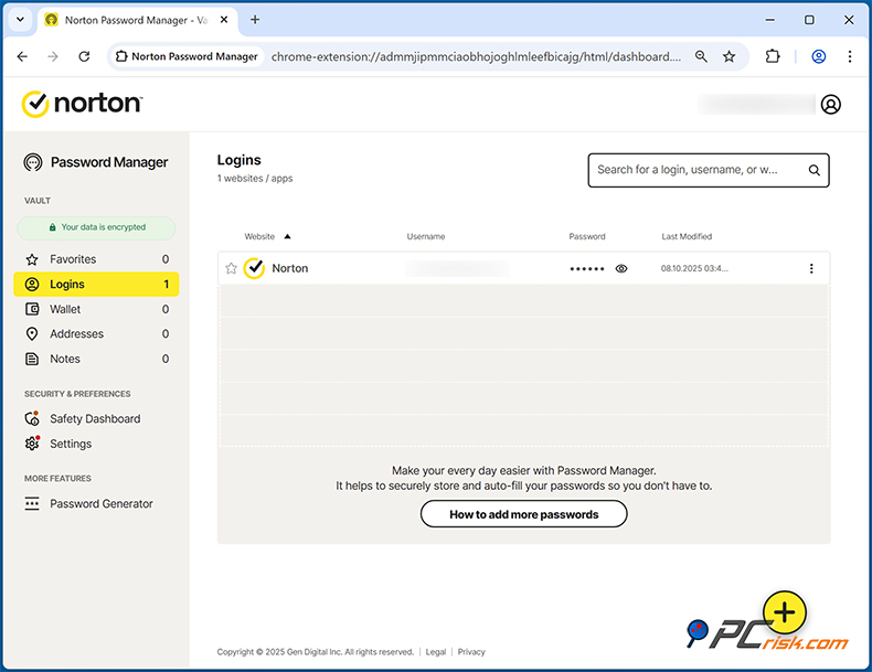 Norton 360 Deluxe Passwort-Manager