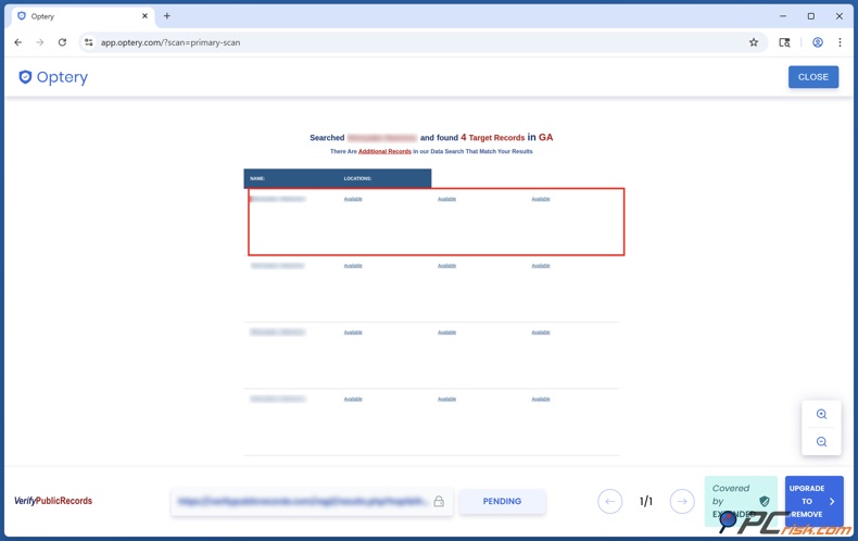 Optery Datenschutz-Scan