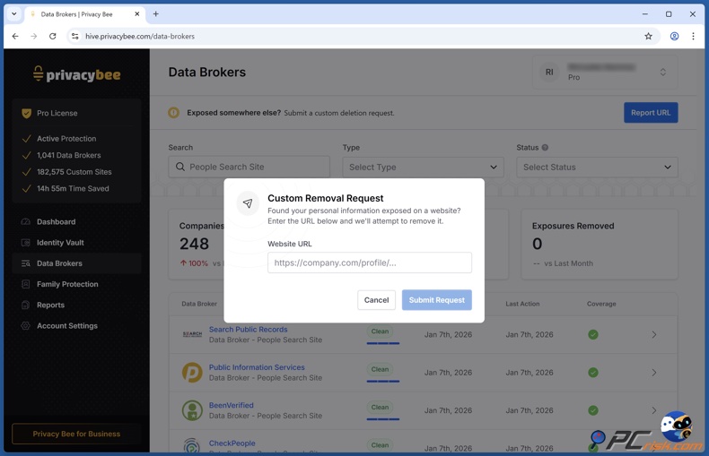 Privacy Bee Antrag auf Entfernung
