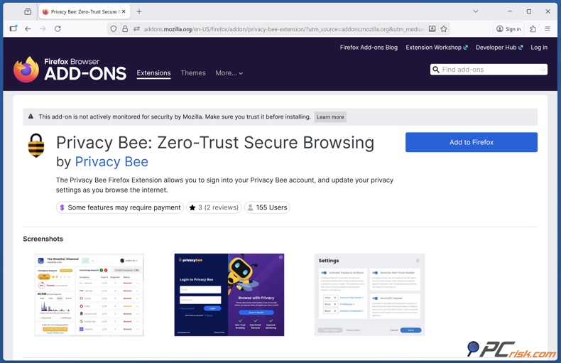 Privacy Bee Sero Trust Erweiterung für sicheres Surfen