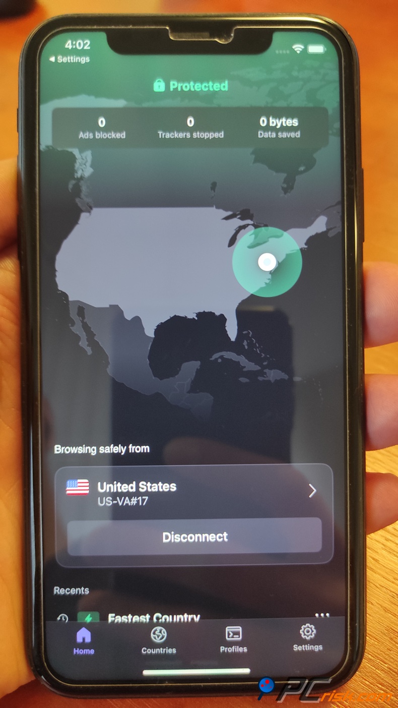 Proton VPN App für iOS-Dashboard