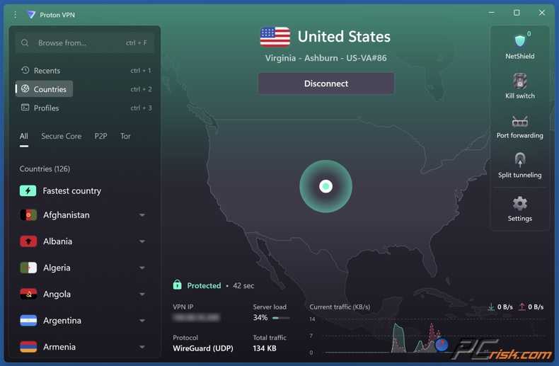 Proton VPN Armaturenbrett