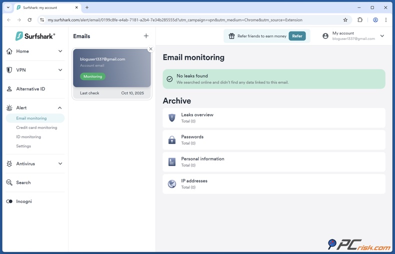 Surfshark VPN Überwachung von Datenschutzverletzungen