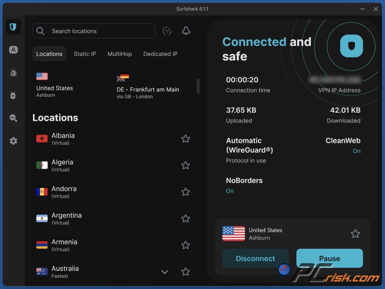 Surfshark Dunkelmodus für Desktop App