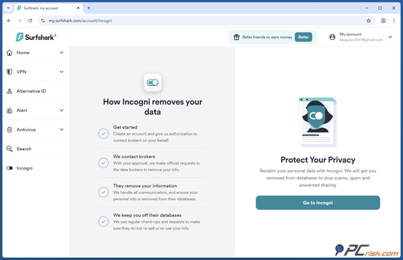 Surfshark Incogni Seite