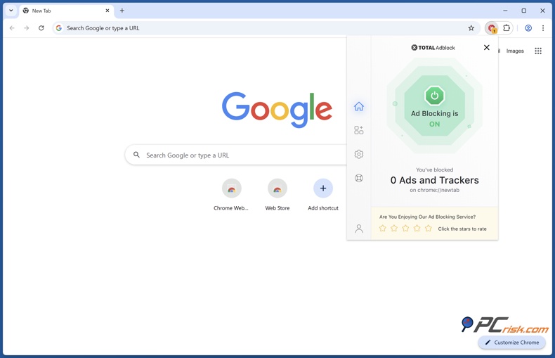 Total Adblock Erweiterungsmenü