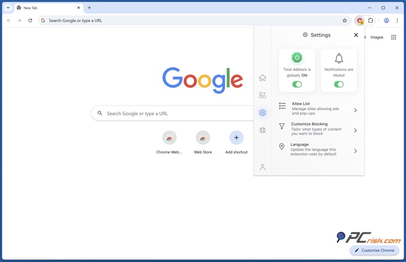 Total Adblock Einstellungsmenü