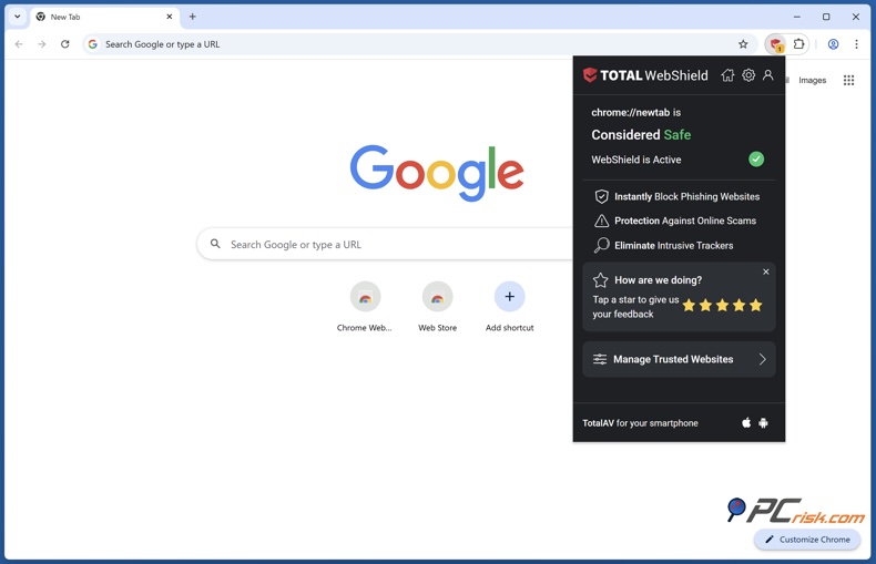 Total Webshield Erweiterungsmenü