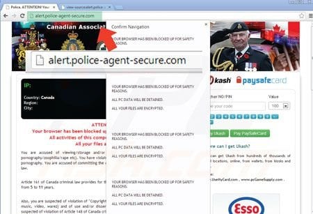 Browser locker ransomware using cloudflare alert police agent secure