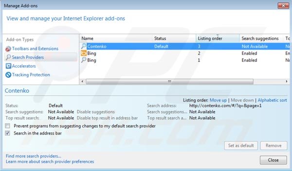 contenko.com von der Internet Explorer Standardsuche zu entfernen