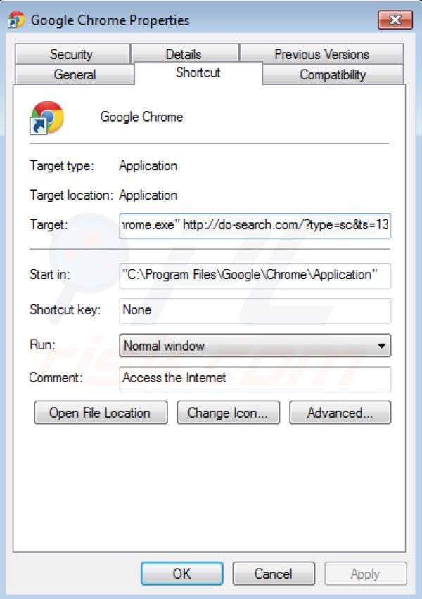 Do-search.com Entfernung von Google Chrome Vernknüpfungszielen