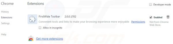 findwide.com von Google Chrome Erweiterungen entfernen