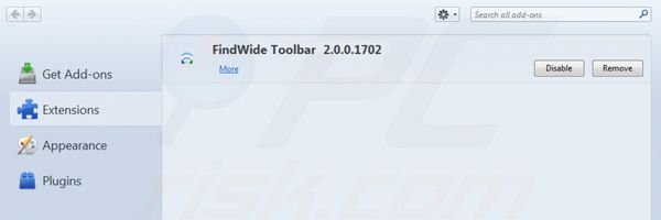 findwide.com von Mozilla Firefox Erweiterungen entfernen