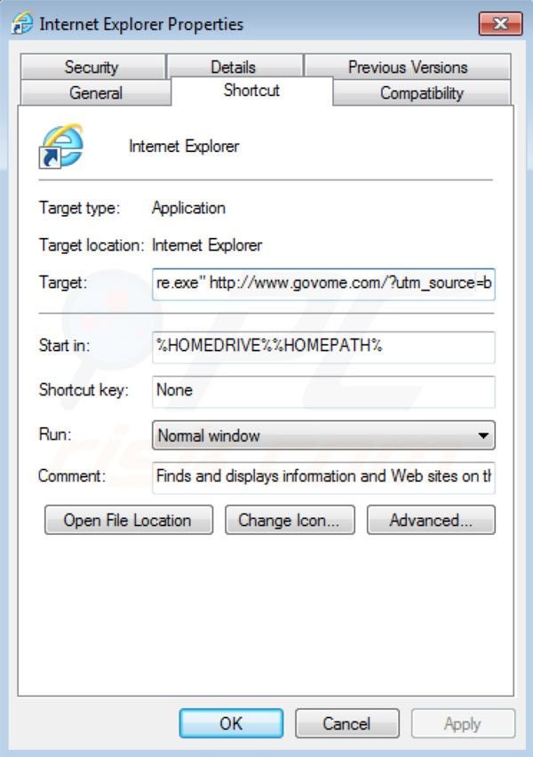 Govome Entfernung vom Internet Explorer Verknüpfungsziel