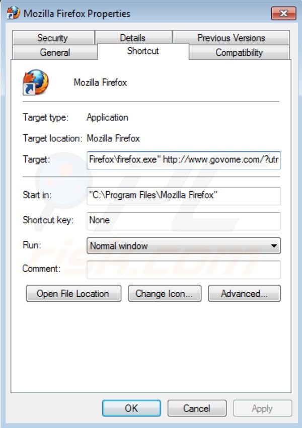 Govome Entfernung vom Mozilla Firefox Verknüpfungsziel