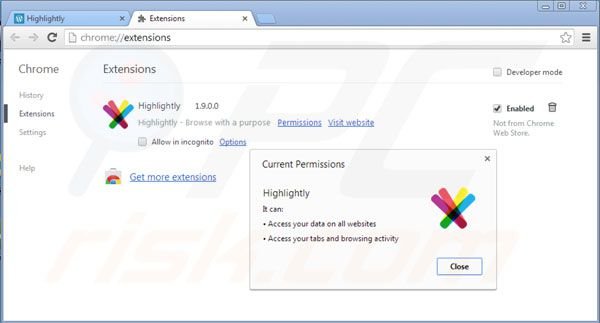Highlightly von Google Chrome Erweiterungen entfernen Schritt 2