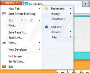 Highlightly von Mozilla Firefox Erweiterungen entfernen Schritt 1