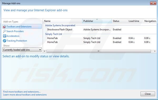Hometab removal from Intenret Explorer step 2