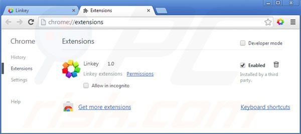 Removing linkey from Google Chrome extensions step 2