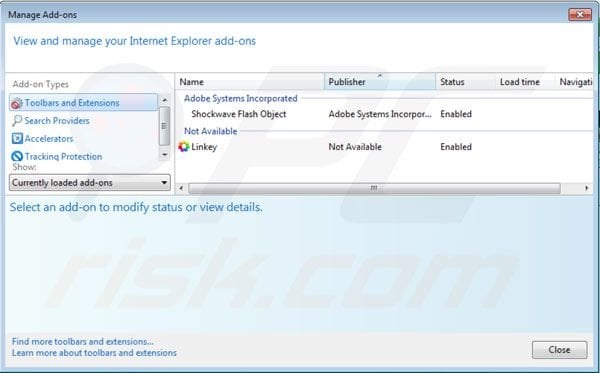 Removing Linkey from Internet Explorer extensions step 2