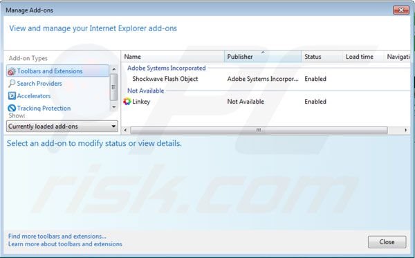 Removing Linkey from Internet Explorer extensions step 2