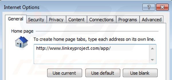Removing linkey project from Internet Explorer homepage