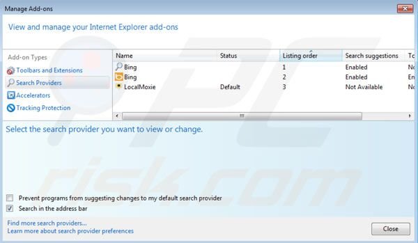 Localmoxie Entfernung von den Internet Explorer Standardsucheinstellungen