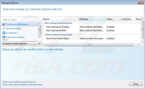 Maxwebsearch.com von Internet Explorer Erweiterungen entfernen