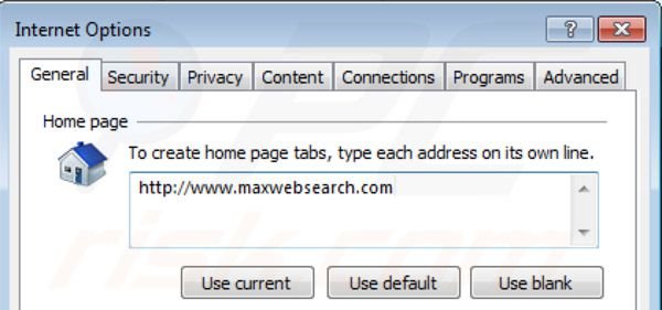 Maxwebsearch.com von der Internet Explorer Homepage entfernen