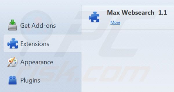 maxwebsearch.com von Mozilla Firefox Erweiterungen entfernen
