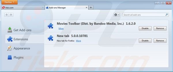 Movies Symbolleiste von den Mozilla Firefox Erweiterungen entfernen