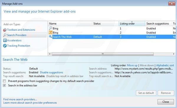 mystart.com von der Internet Explorer Standardsuchmaschine entfernen