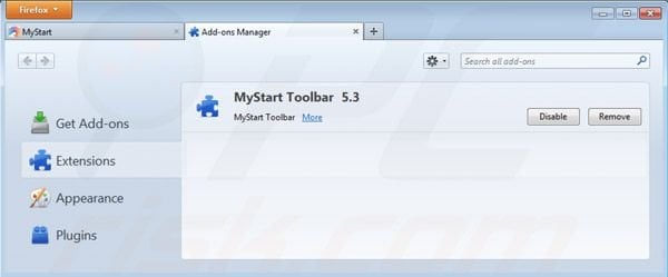mystart.com von Mozilla Firefox Erweiterungen entfernen
