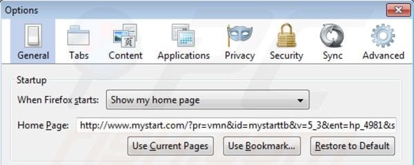 mystart.com von der Mozilla Firefox Startseite entfernen