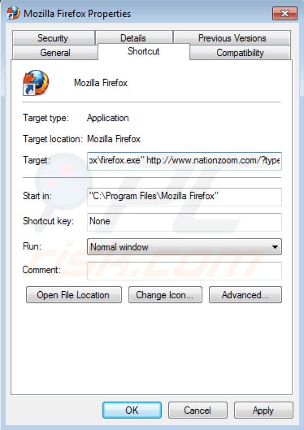 Nationzoom.com von Mozilla Firefox Verknüpfungszielen entfernen