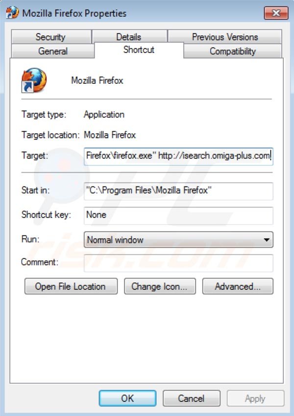 Omiga plus Entfernung von  Mozilla Firefox Verknüpfungszielen