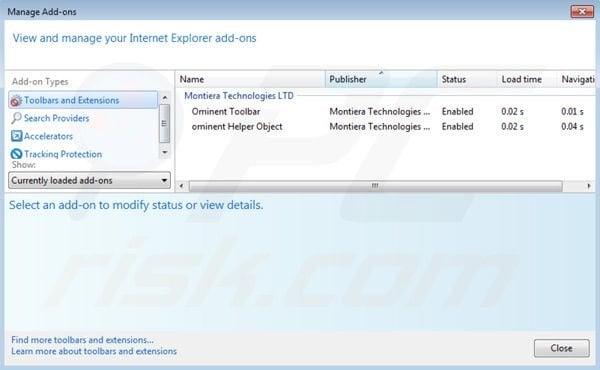 search.ominent.com von Internet Explorer Erweiterungen entfernen