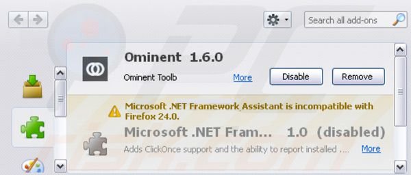 Ominent Symbolleiste von den Mozilla Firefox Erweiterungen entfernen