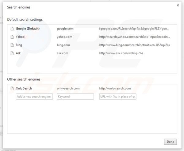 Only-search.com Entfernung von Google Chrome Standardsuchmaschine Einstellungen