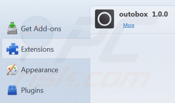 Outobox Entfernung von Mozilla Firefox Erweiterungen Schritt 2