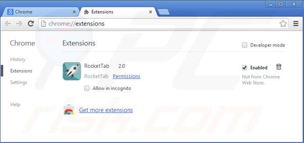 Rocket Tab Werbung von Google Chrome entfernen Schritt 2