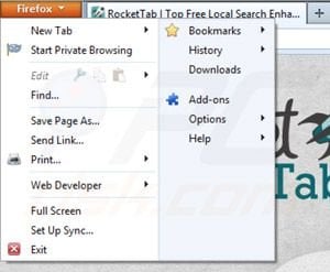 RocketTtab Werbung von Mozilla Firefox entfernen Schritt 1