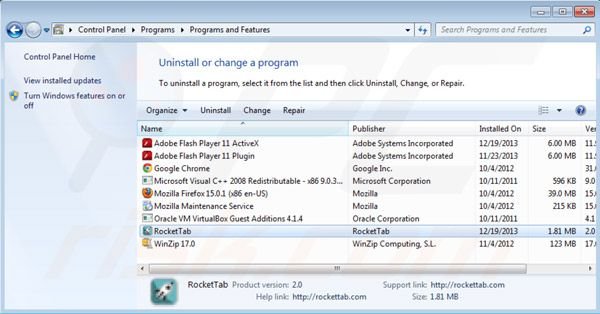Rocket tab Werbung Deinstallation