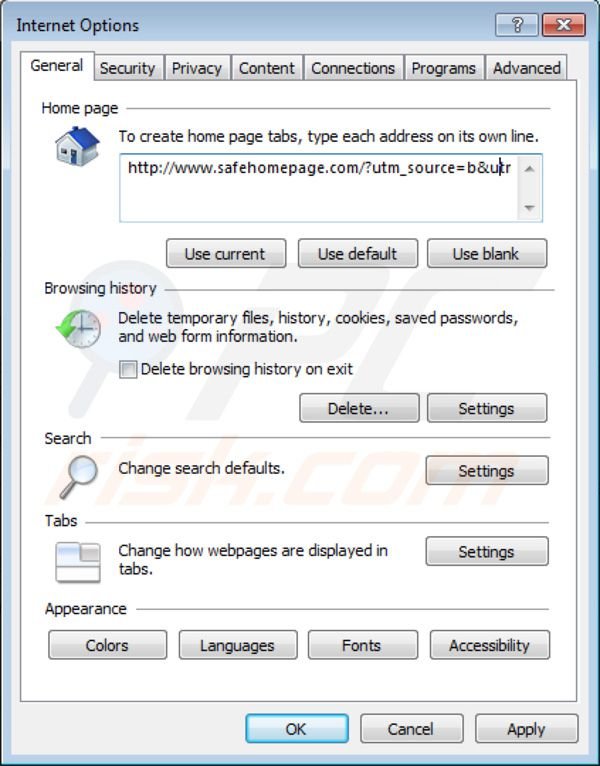 Safehomepage Startseite bei Internet Explorer