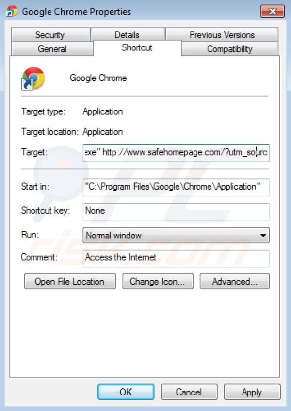 Safehomepage Entfernung von Google Chrome