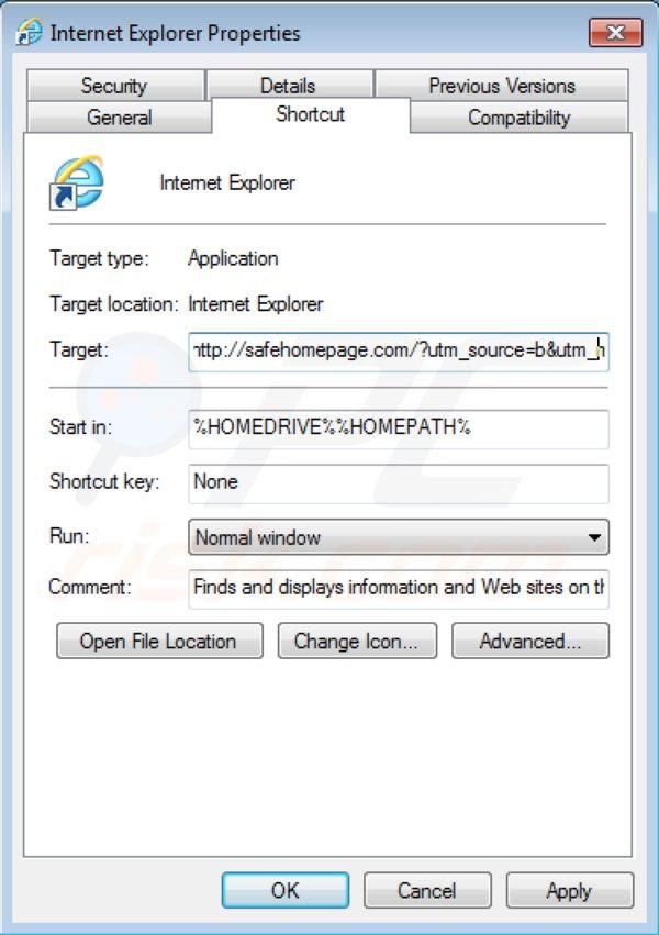 Safehomepage Entfernung von Internet Explorer