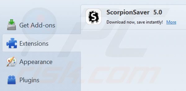 Scorpion Saver Entfernung von Mozilla Firefox Erweiterungen Schritt 2