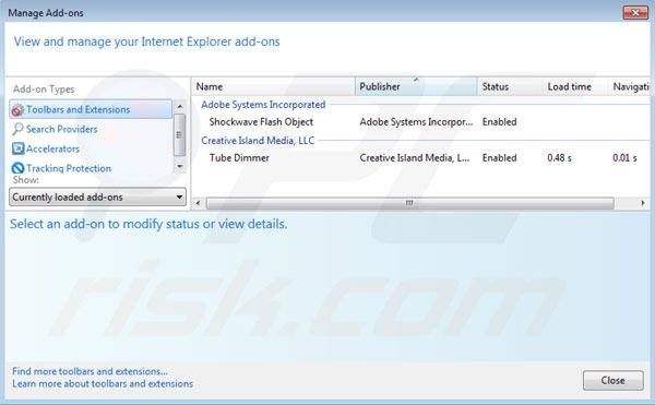 Tube Dimmer von Internet Explorer Erweiterungen entfernen Schritt 2