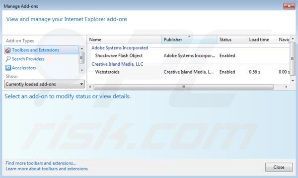 Websteroids von Internet Explorer entfernen Schritt 2