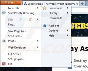 Websteroids von Mozilla Firefox entfernen Schritt 1